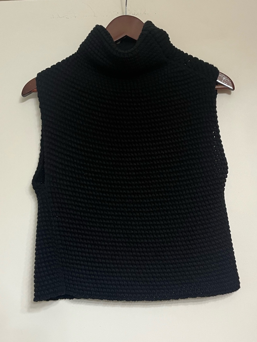 Zara Chunky Knit Black Sleeveless Turtleneck Sweater Cotton Blend